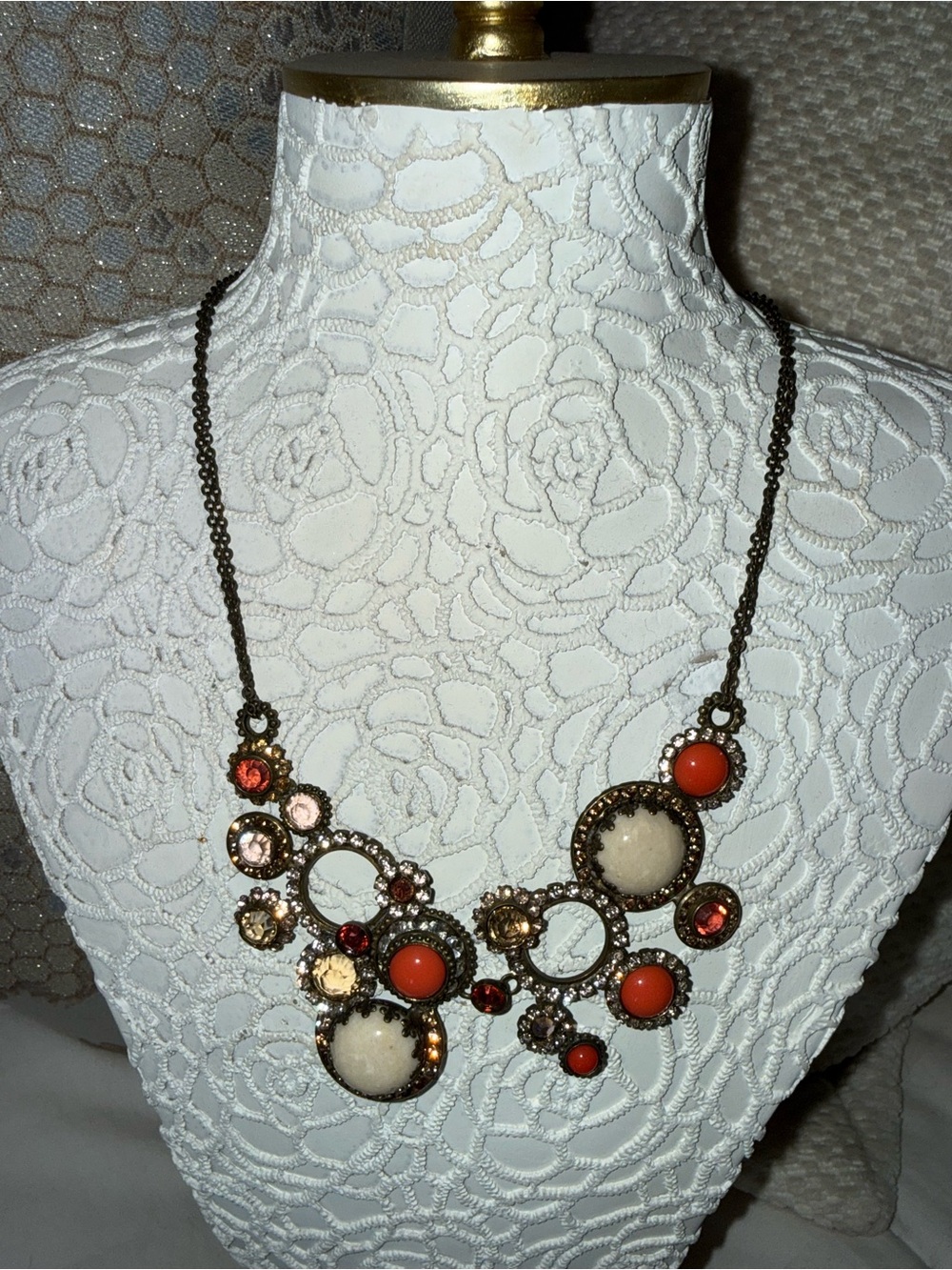 Sorrelli Orange, Cream and Coral Bib Necklace